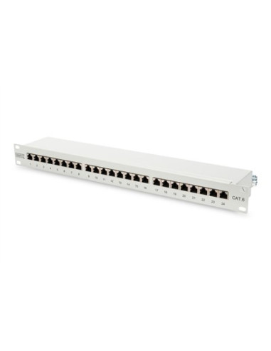 Digitus panel krosowy (patch panel) 19'' 24x rj45, lsa poziom, kat.6, ekranowany, 1u, szary, prowadnica kabli