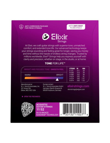 Elixir 11027 custom light (11-52) nw - struny do gitary akustycznej