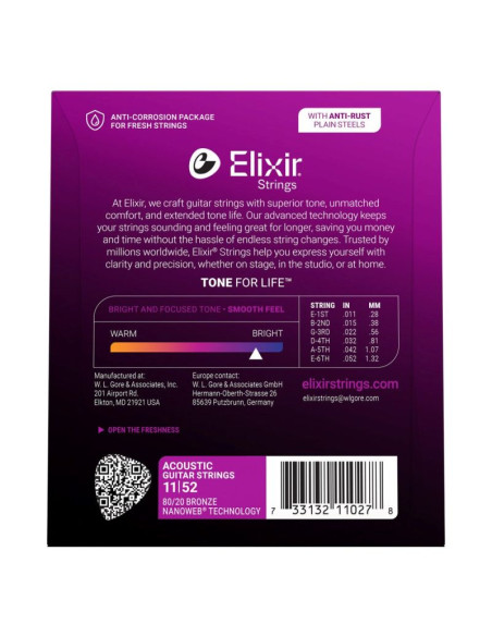Elixir 11027 custom light (11-52) nw - struny do gitary akustycznej