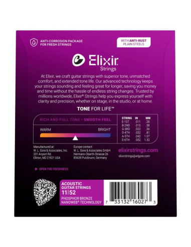 Elixir 16027 phosphor bronze custom light (11-52) nw - struny do gitary akustycznej