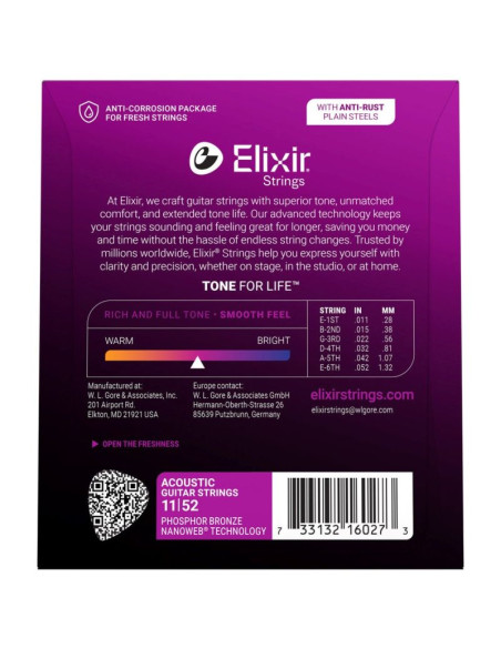 Elixir 16027 phosphor bronze custom light (11-52) nw - struny do gitary akustycznej