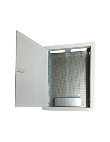 Obudowa / szafka lokalowa, multimedialna 500x350x90, podtynkowa, drzwi perforowane, 1 x gn. elektryczne, 14 x gn. keystone alant
