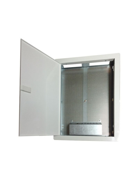 Obudowa / szafka lokalowa, multimedialna 500x350x90, podtynkowa, drzwi perforowane, 1 x gn. elektryczne, 14 x gn. keystone alant