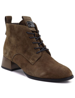 Skórzane botki damskie na obcasie zamsz camel vinceza fio27-67036