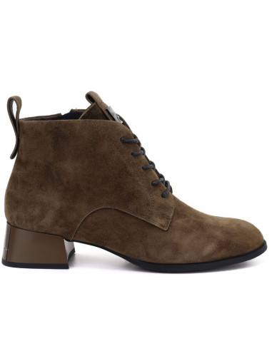 Skórzane botki damskie na obcasie zamsz camel vinceza fio27-67036