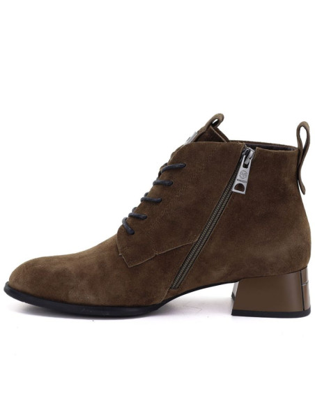 Skórzane botki damskie na obcasie zamsz camel vinceza fio27-67036