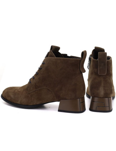 Skórzane botki damskie na obcasie zamsz camel vinceza fio27-67036