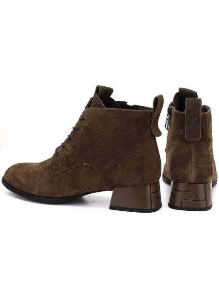 Skórzane botki damskie na obcasie zamsz camel vinceza fio27-67036