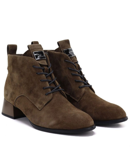 Skórzane botki damskie na obcasie zamsz camel vinceza fio27-67036