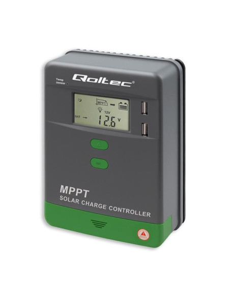 Qoltec solarny regulator ładowania mppt z czujnikiem temperatury 20a |12v / 24v | lcd | 2 x usb | gel | lifepo4