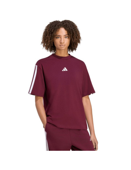 Koszulka damska adidas essentials 3-stripes boyfriend bordowa kf6287