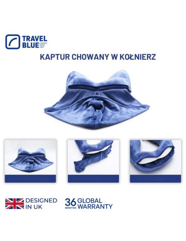 Travel blue poduszka z pianki memory tranquility hoddie z kapturem