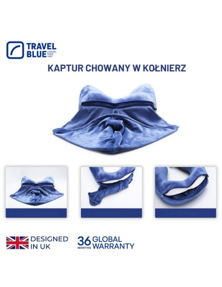 Travel blue poduszka z pianki memory tranquility hoddie z kapturem