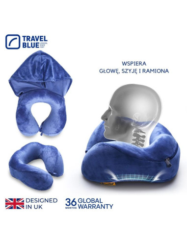 Travel blue poduszka z pianki memory tranquility hoddie z kapturem