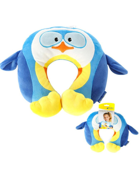 Travel blue poduszka podróżna dziecęca pingwinek puffy