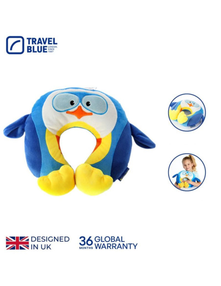 Travel blue poduszka podróżna dziecęca pingwinek puffy
