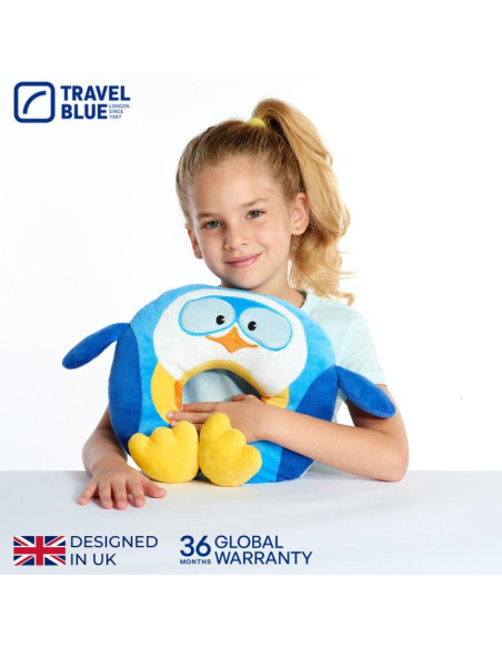 Travel blue poduszka podróżna dziecęca pingwinek puffy