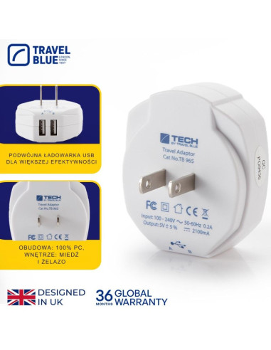 Travel blue ładowarka sieciowa 2 usb - usa