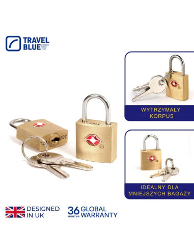 Travel blue kłódka bagazowa z kluczykiem z tsa zestaw 2szt
