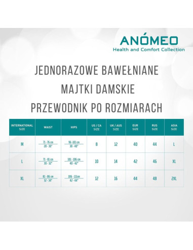 Bielizna jednorazowa damska anomeo (bawełniana) xl - 6szt
