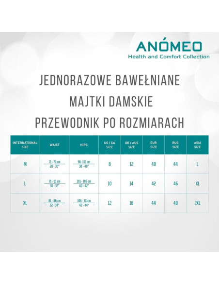 Bielizna jednorazowa damska anomeo (bawełniana) l - 6szt