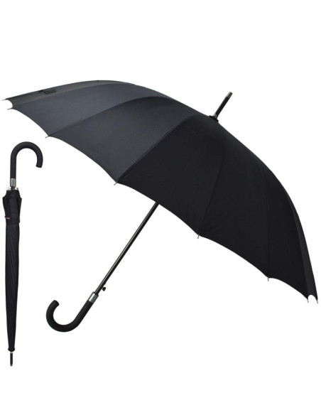 Parasol długi półautomatyczny 16 żeber czarny semi line