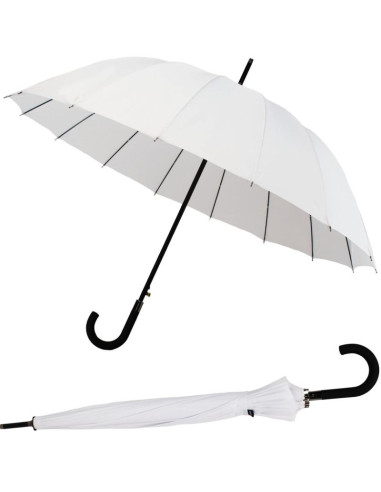 Parasol długi półautomatyczny 16 żeber biały semi line