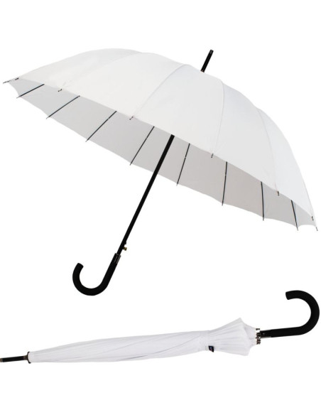 Parasol długi półautomatyczny 16 żeber biały semi line