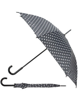 Parasol długi półautomatyczny z zawijaną rączką czarny z białymi kropkami semi line