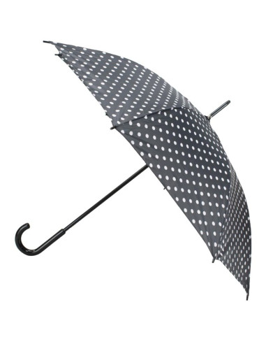 Parasol długi półautomatyczny z zawijaną rączką czarny z białymi kropkami semi line