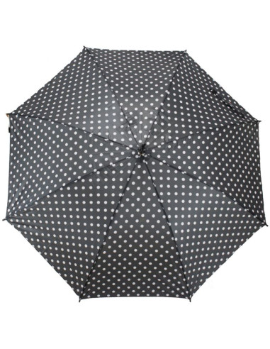 Parasol długi półautomatyczny z zawijaną rączką czarny z białymi kropkami semi line