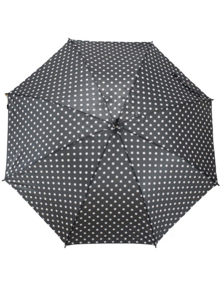 Parasol długi półautomatyczny z zawijaną rączką czarny z białymi kropkami semi line