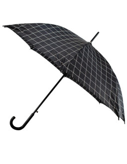 Parasol długi półautomatyczny z zawijaną rączką czarny z białą kratą semi line 2