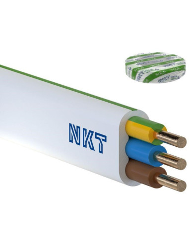 Przewód instalacyjny płaski drut ydyp 3x 2.5 żo nkt biały 450/750v kl.1
