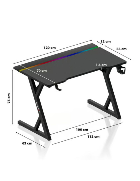 Biurko gamingowe huzaro hero 2.4 rgb black