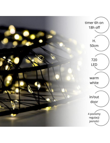 Wianek dekoracyjny opona 720led 50cm czarny