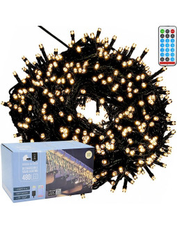 Solarny łańcuch świetlny 480 led 13 funkcji usb ciepły biały