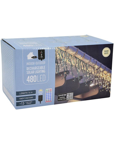 Solarny łańcuch świetlny 480 led 13 funkcji usb ciepły biały