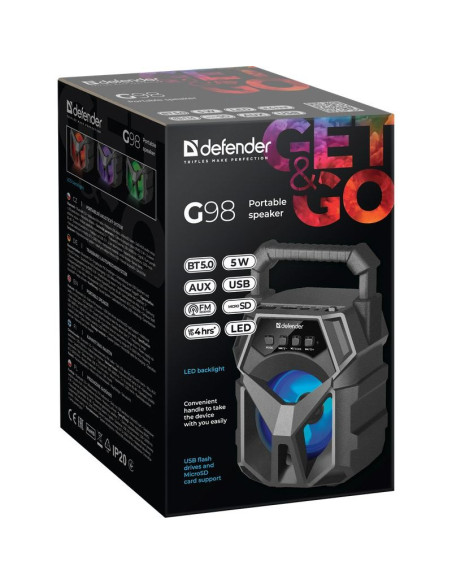 Defender głośnik g98 bluetooth 5w bt/fm/tf/usb/aux/led 65098