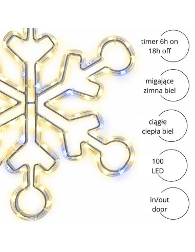 Płatek śniegu dekoracyjny wiszący 32,5 cm 100led trimer ciepły biały