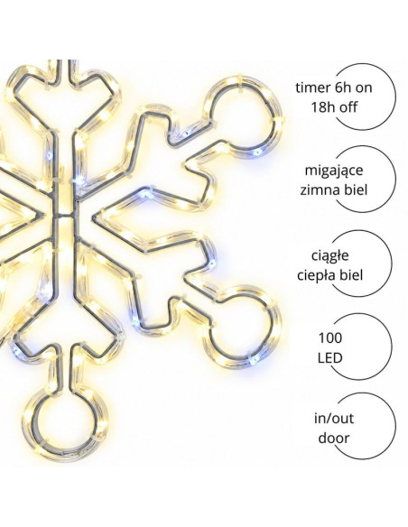 Płatek śniegu dekoracyjny wiszący 32,5 cm 100led trimer ciepły biały