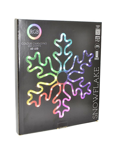Płatek śniegu dekoracyjny wiszący 31,5 x 36 cm 60led rgb timer usb