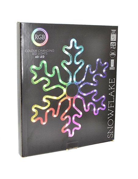 Płatek śniegu dekoracyjny wiszący 31,5 x 36 cm 60led rgb timer usb