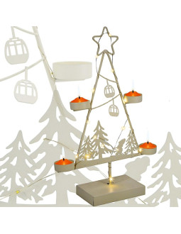 Świecznik metalowa choinka led 38cm biała