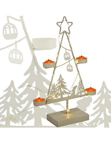 Świecznik metalowa choinka led 38cm biała