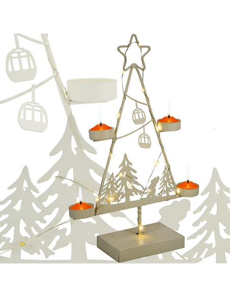 Świecznik metalowa choinka led 38cm biała