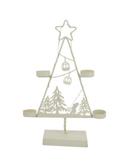 Świecznik metalowa choinka led 38cm biała 2