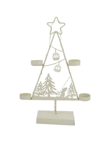 Świecznik metalowa choinka led 38cm biała