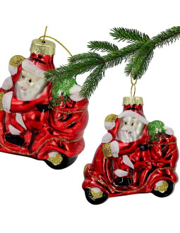 Bombka szklana formówka mikołaj na motorze saska gift & decor