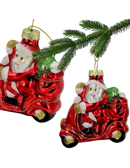 Bombka szklana formówka mikołaj na motorze saska gift & decor